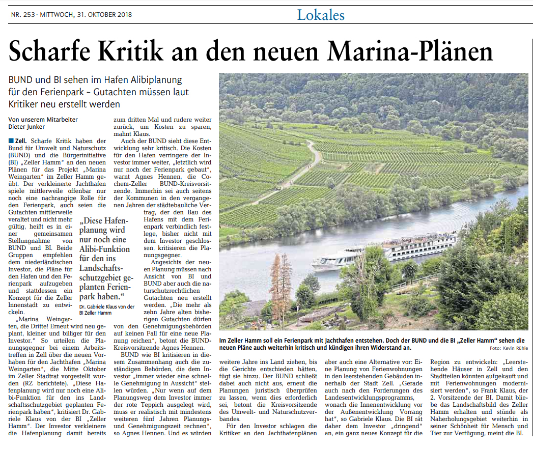 Marina Weingarten - Rhein Zeitung Bericht-31102018